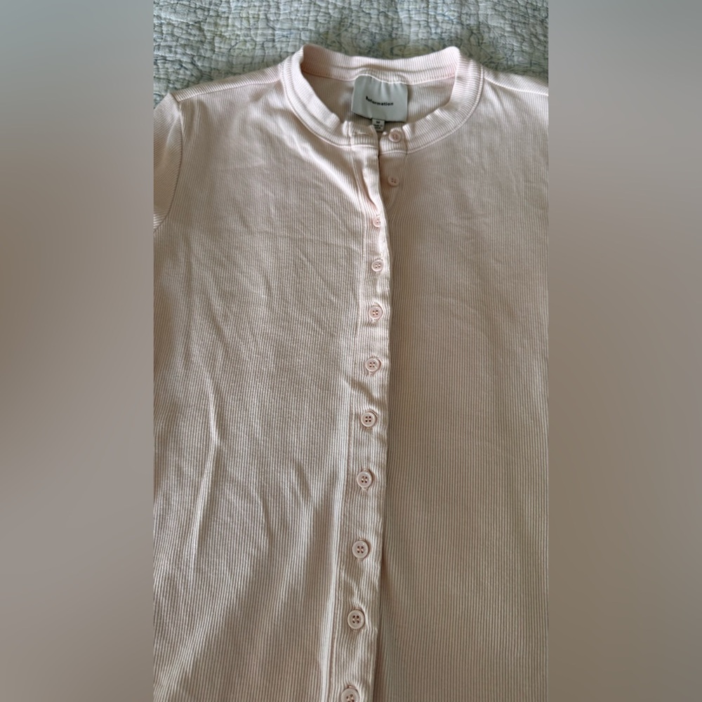 Reformation Raelynn Button Front Organic Cotton Knit Top in Sorbet (Size Small) - Picture 12 of 15